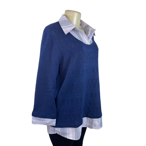 Alfred Dunner Women's Blue Long Sleeve & Layered Collared Sweater Sz L - Picture 2 of 6
